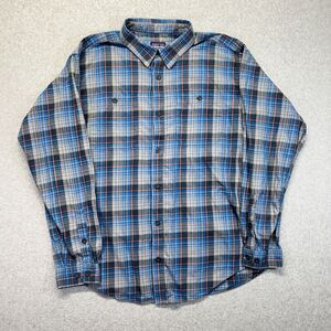 Patagonia Flannel Shirt Mens Large L Blue Plaid Button Up Pockets Workwear